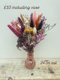 Mini pink vase with pinks, oranges etc